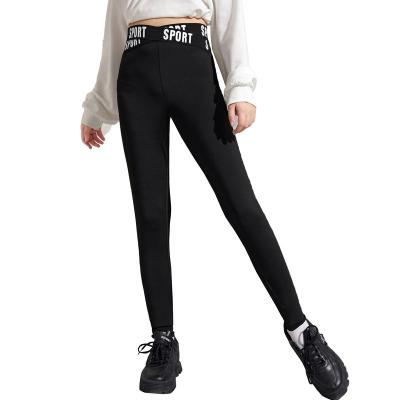 China OEM LOGO Fashion Casual Running Black Anti-pilling Letter Band Waist Cross Leggings Stretch Custom Girls Fitness for sale