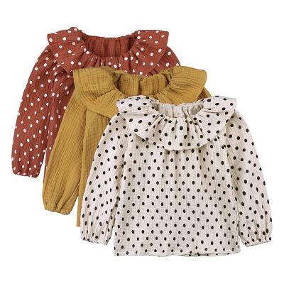 China OEM T-shirt 2022 New Polka Dot Doll Spring Long Sleeve Collar Shirt Girls T-shirt Soft And Cute Top Children Anti-Shrink Custom Made for sale