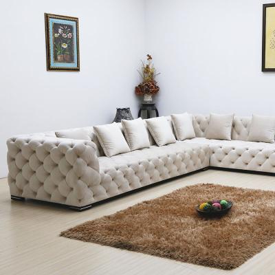 China Removable Cover L Shape Modern Corner Chesterfield Velvet Sofa Set Living Room Furniture Couch for sale