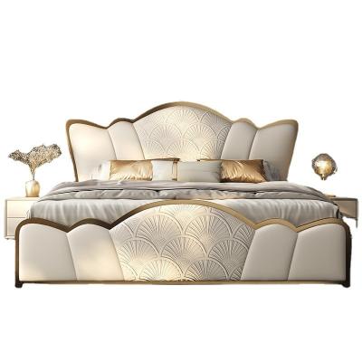 China Villa(Others)Adjustable Modern Luxury Minimalist King Bed Master Bedroom Double Bed Villa (Others) High End Genuine Leather Bedroom Furniture for sale