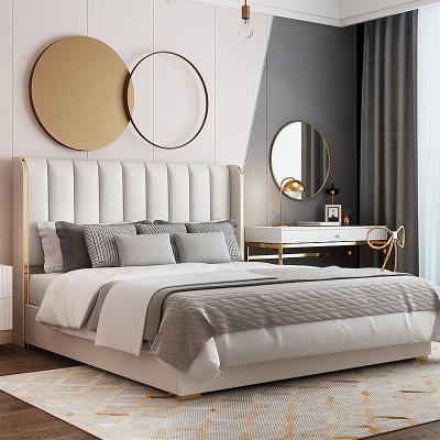 China (Others) Stainless Steel Frame Adjustable Double Bed King Size Bed Frame Modern Luxury Leather Bedroom Furniture for sale