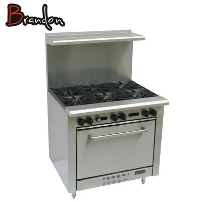 China Chinese Wholesale Cooking Equipment Traditional Heavy Duty 6 Burner Gas Stove Cooker With Big Oven for sale