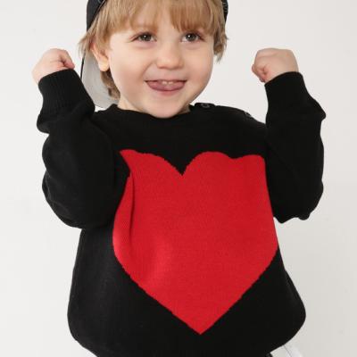 China Wholesale Breathable Kids Sweater Custom Made Black Heart Long Sleeve 100% Cotton Knitted Kids Pullover Sweater for sale