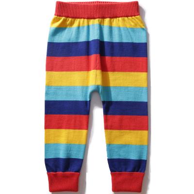 China Wholesale Breathable Rainbow Color Baby Boys Pants Knitted London Striped Cotton Boys Sweater Loose Trousers for sale