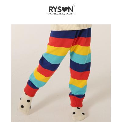 China Baby Boys Rainbow Color Long Trousers Breathable Premium Pants Knitted London Striped Cotton Boys Sweater Loose Trousers for sale