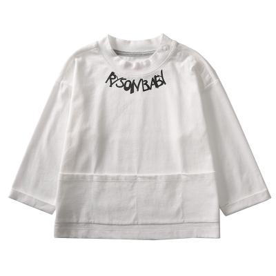 China 100% Trend Letter Print Turtle Neck Breathable Pure White Cotton Long Sleeve T Shirt For Boys for sale