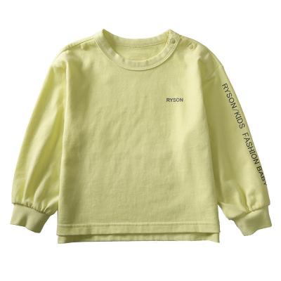 China Breathable Hot Sale 2022 Casual Letter Printing Bright Yellow Round Neck Cotton Long Sleeve T Shirt For Boys for sale