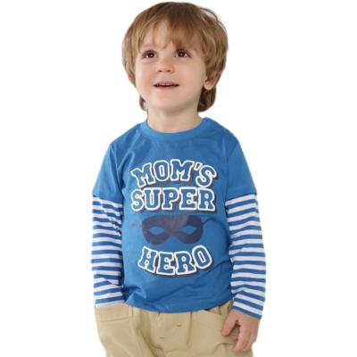 China Fashion Breathable Autumn Letter Print Royal Blue Spring Round Neck Cotton Long Sleeve T-Shirt For Boys for sale