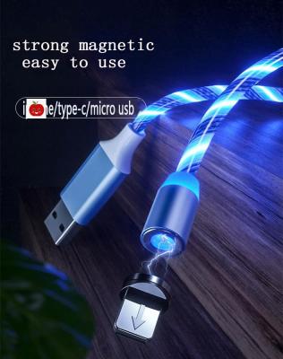 China Speed ​​Fast Charging Magnet 3 in 1 Type-C, Led Micro Usb Mobile Phone Wholesale Nylon Braided Magnetic Charging Mobile Data Cable for sale