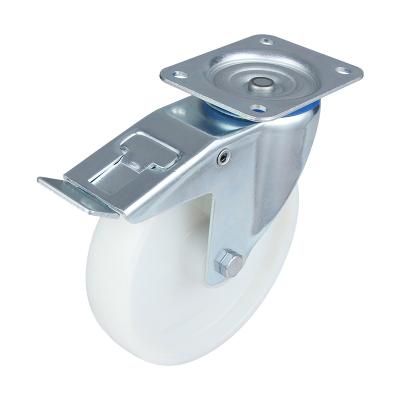 China Hot Selling White PIVOT OEM Light Duty Lock Trolley Cutout 125mm Polyopylene White Caster for sale