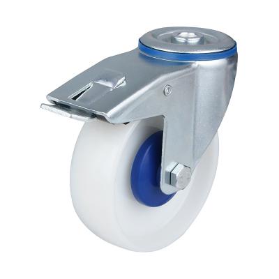 China White PIVOT 10% Reset Bolt Hole 125 Mm Nylon Metal Braked Bench Caster Wheels for sale