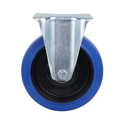 China OEM Rigid Dolly Blue Rubber Elastic Wholesale 4 Inch Cheap Non Swivel Flat Rigid Caster for sale