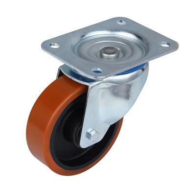 China Wholesale PU 4 Swivel Code Iron Top Plate 100mm PIVOT Maker Orange Caster Wheel for sale