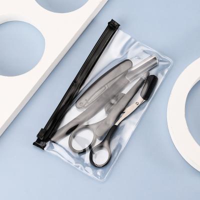 China Luxury Black Cosmetic Tools 4pcs Eyebrow Brushes Scissor Tweezers Set With Razor for sale