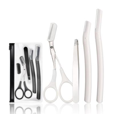 China Luxury 4pcs Makeup Tool Eyebrow Scissors Trim Knife Razor Set Eyebrow Tweezers Kit Eyebrow Trimmer Eyelash Brush for sale