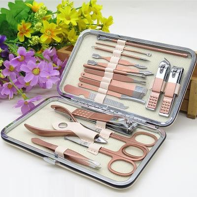 China Luxury Rose Gold 18 Piece Pedicure Manicure Set Stainless Steel Beauty Nail Clippers 18Pcs Professional Set Nail Tool Kit for sale