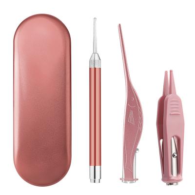 China Luxury 3Pcs LED Light Ear Pick Earwax Remover Booger Sniff Clean Tools Cut Baby Adults Earpick Tweezers Earwax Remover Care Set for sale