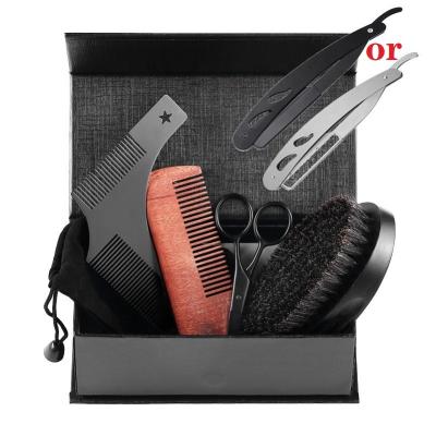 China Luxury Hot Sale Hair Comb Men Beard Razor Care Wooden Hair Brush Trimmer Set Beard Folding Comb Grooming Kit Mens Beard Care Set for sale