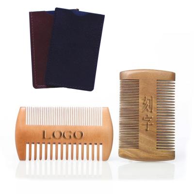 China Hot Sale Luxury Fine Coarse Teeth Dual Sided Custom Sandalwood Wooden Hair Brush Combs Beard Sweep Men's Beard Pocket Comb Mustache for sale