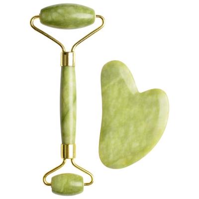 China Luxury Facial Skin Massage Tool Natural Scraping Beauty Jade Roller Gua Sha Tool Kit 100% Jade Stone Gua Sha Set For Face for sale