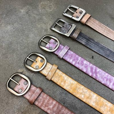 China Cow Hide hollow out women colorful leather belts high fashion jeans belts and waist belts for sale