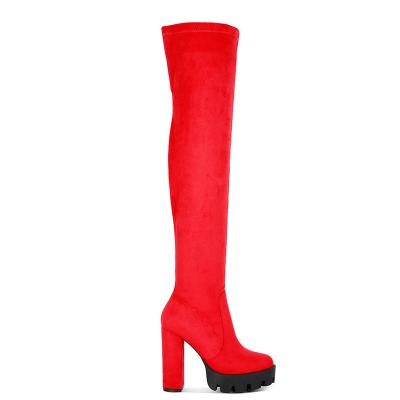 China Fashion Trend Fall Winter Thigh High Boots  stretch suede bag over the knee long boots thigh heel boots with tyre rubber sole for sale