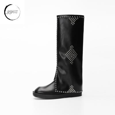 China Fashion Trend metal studs over lay boots knee high square punk design smart boots unisex boots design Demon style for  non-mainstream for sale