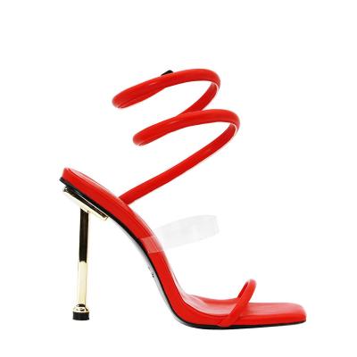 China Cushioning wire rope on ankle sexy fashion heel tip with metal women high heel luxury custom logo latest design sandals for sale