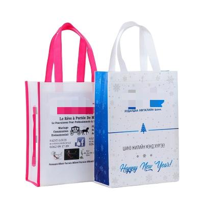 China Custom Recyclable Logo Printed Promotional Recyclable Colorful Laminated Biodegradable Laminated Nonwoven Shopping Handle Bag for sale