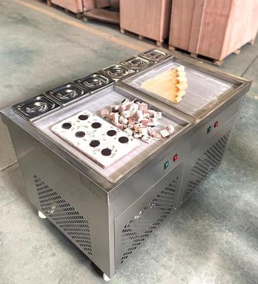 China Snack Factory Ice Cream Machine Comercial Maquina De Helados Roller Rolls Fried Frito Hacer Fried Ice Cream Rolling Machine Pakistan Sri Lanka for sale