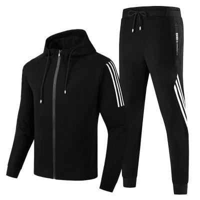 China European and American leisure sports trend men's fitness suit breathable thin two-piece three-bar sweatsuit running hoodie pants for sale