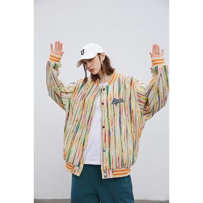 China Anti-wrinkle rainbow letter striped embroidery casual woman plus size coat college college jacket for sale