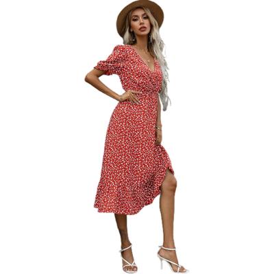 China And American of lovely ruffle summer anti-static floral dress ditsy edge European temperament edge fitted dress for sale