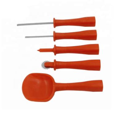 China 430 Stainless Steel+High Quality PP 430 Stainless Steel+5pcs PP Holiday Party Decoration Tools Handmade Wooden Pumpkin Carving Kits Halloween Pumpkin Carving Set for sale