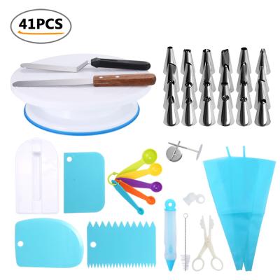 China 2019 Viable Hot Sale Cake Decorating Tools Set Baking Turning Cake Stand Turntable Holder Plastic Consumables Batch Cake Icing Tips for sale