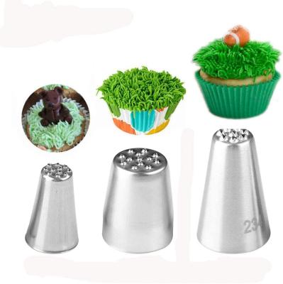 China New 1pc Or 3pcs/set Hot Selling Viable Pastry Tools Stainless Steel Pastry Decor Cream Icing Sprinklers Grass Nozzles Cake Decorating Tools for sale