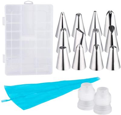 China Viable 27pcs Cake Decorating Tips Set Pipe Spout Kit Stainless Steel Silicone Pastry Bag Coupler For Cake Cookies for sale