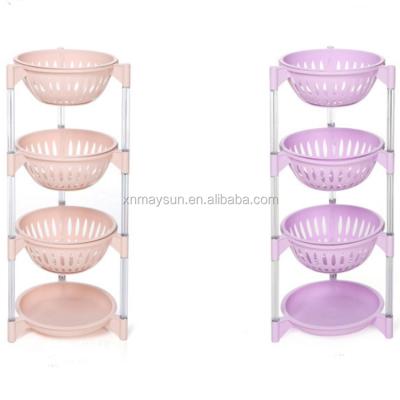 China Sustainable Round Mesh Basket Fruit Floor Display Stand PP Plastic Fruit Basket for sale