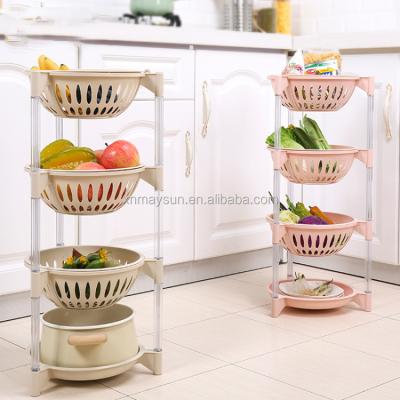 China Sustainable Sustainable Household Basket 4 Tier Bamboo Rack Storage Rack Plastic Laundry Basket for sale