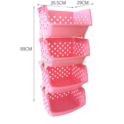 China Viable Vertical Hanging Wooden Sliding Shopping Basket Decorative Rack 4 Layer Baby Clothing Adjustable Shelves Shoes for sale