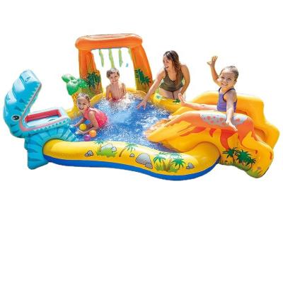 China With Ocean Balls Intex 57444 PVC Kids Play Box Dinosaur Pool Slide Baby Animals Outdoor Inflatable Waterfall Pool With Slide for sale