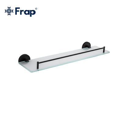 China Wall Mounted Type Frap Glass Good Quality Black Bathroom Shelf Toilet Shelf Hardware Accessories F30207 for sale