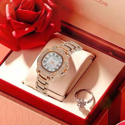 China Waterproof Square Shell Drill Woman Quartz Watches Stainless Steel Date Fashion Jewelry Luxury Automatic Quartz Watch for sale