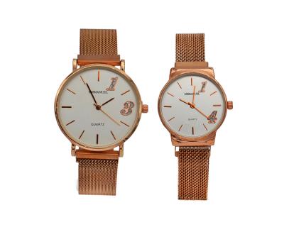 China Popular Thin Stone Dress Quartz Women Modern Casual Sports Mesh Band Couple Watches Set QL1314-ML Chronograph Sliver Watch for sale