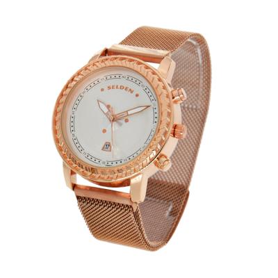 China Cheap Chronograph Fashion Quartz Wrist Watch Japan Stainless Steel Magnet Band Price Quartz Watch For Ladies for sale