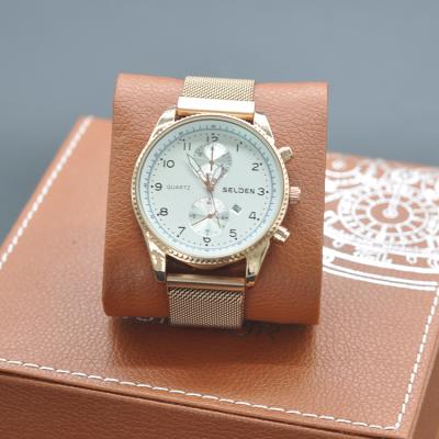 China Chronograph Fashion Stainless Steel Watches Date Chronograph Waterproof Wristwatches Mesh Band Quartz Casual Watch for sale