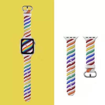 China AJ007 Colorful Striped Silicone Smart Watch Band 38Mm 42Mm Rainbow Strap Watch Bands Strap For Sports Watches for sale