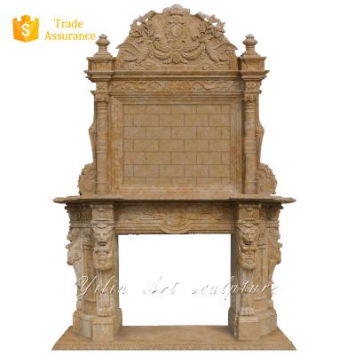 China Modern Hand Carved Pillar Stone Fireplace Mantel For Sale for sale