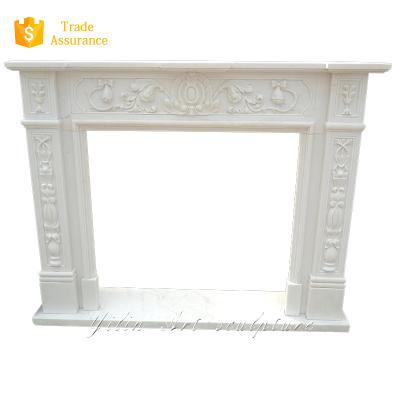 China Modern western style stone marble luxury white fireplaces with beautiful flowers for sale