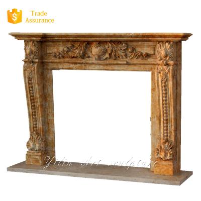 China Contemporary Carving Gold Marble Mantel Bay Stone Fireplace (YL-B022) for sale